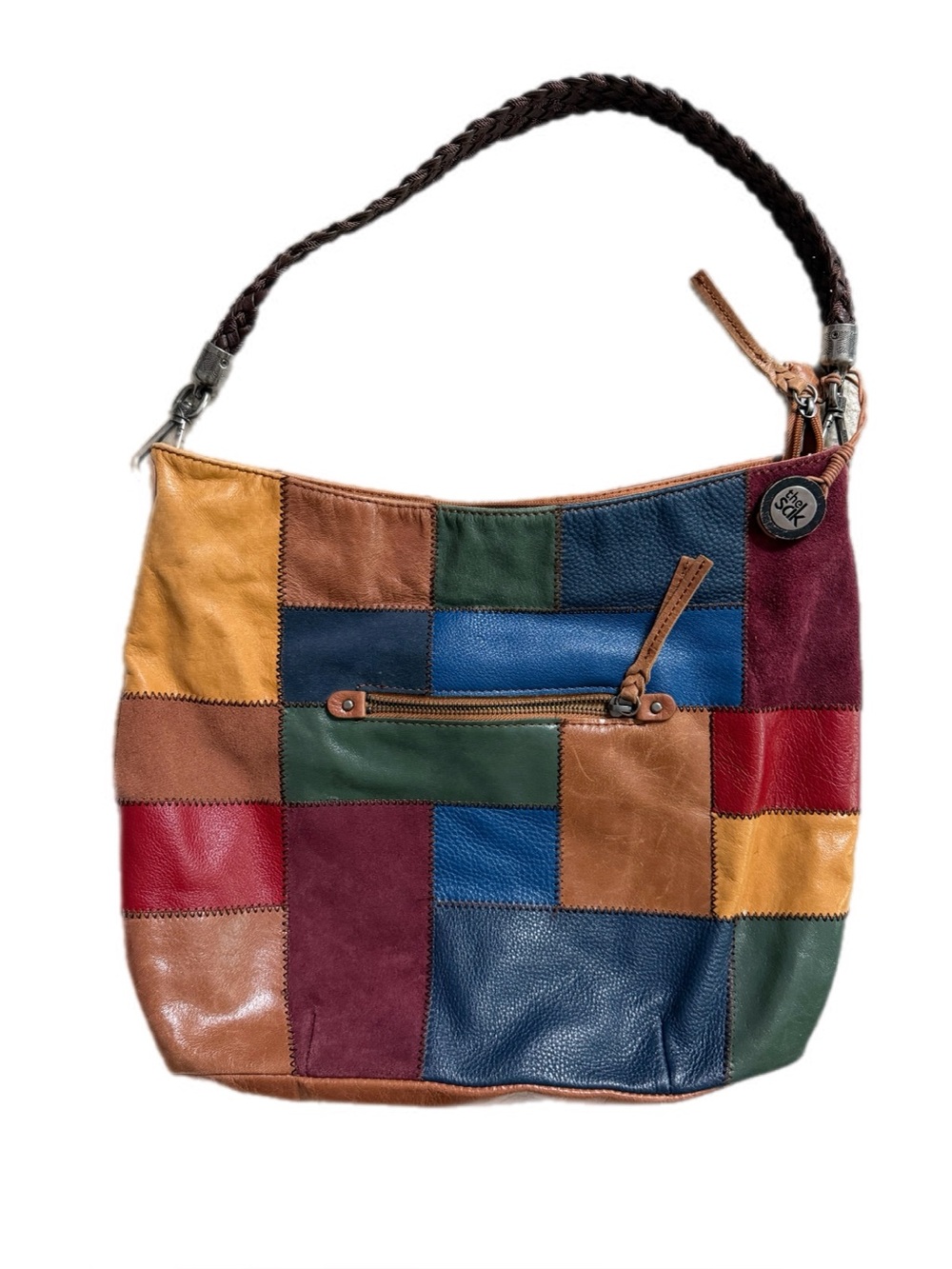 The Sak Multicolor Patchwork Leather Braided Strap Hobo Shoulder Bag Boho - Picture 5 of 12